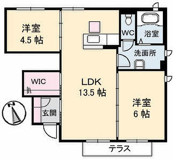 メゾンドローズ　Ａ棟 102｜広島県福山市新涯町4丁目(賃貸アパート2LDK・1階・58.50㎡)の写真 その2