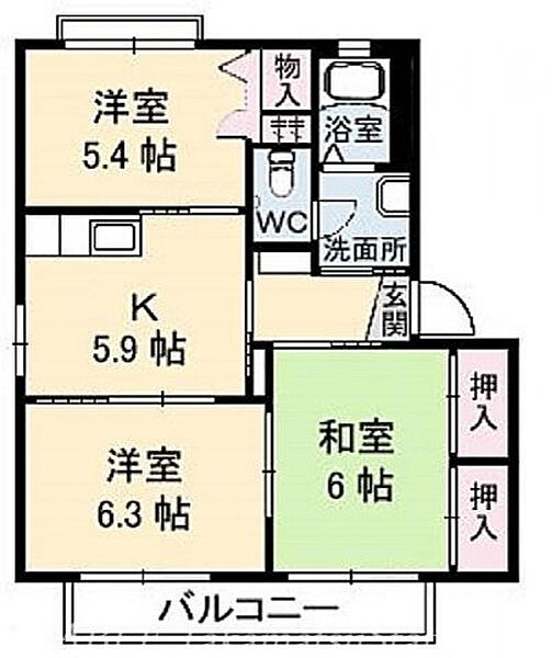 バリュージュＫ　Ａ棟 ｜香川県高松市松縄町(賃貸アパート3K・2階・54.07㎡)の写真 その2