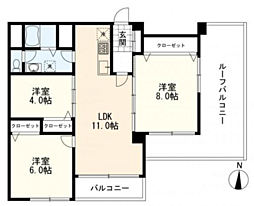 北千束スカイマンション 3LDKの間取図画像