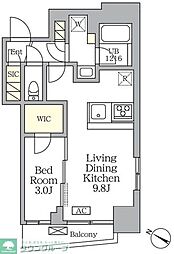アジールコート三宿テラス 3階1LDKの間取り