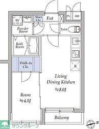 アトリオフラッツ奥沢 2階1LDKの間取り