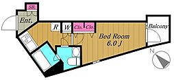 グランドコンシェルジュ用賀アジールコート 1Kの間取図画像