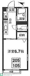 グレイス桜新町 1Kの間取図画像