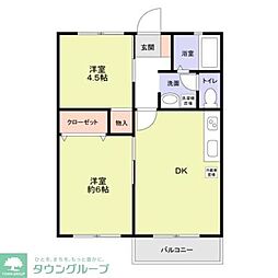 グリーンリバー駒井2号棟 2DKの間取図画像