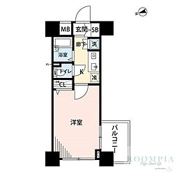 プレール文京WEST 7階1Kの間取り