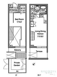 コンフォリア早稲田 1階1LDKの間取り