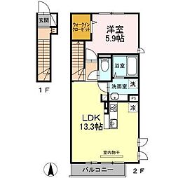 リルシア大和 1LDKの間取図画像
