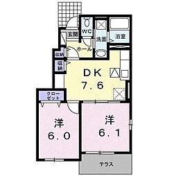 ヴェルドミールブリーゼ 2DKの間取図画像