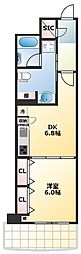 ノステルコート夕陽丘 1DKの間取図画像