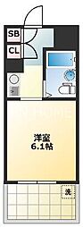 パークサイド上本町駅前 6階ワンルームの間取り