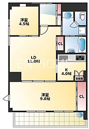 ロイヤルパークス桃坂 2LDKの間取図画像