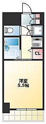クラウンハイム夕陽丘 1Kの間取図画像
