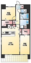 ラフェリーチェ難波 2LDKの間取図画像