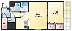 S-RESIDENCE学園坂 1LDKの間取図画像