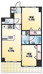アーデンタワー本町イースト 2DKの間取図画像