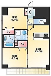 ラルジュルーセントオーデン難波 2LDKの間取図画像