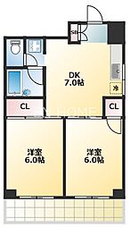 アークハイム川島 2DKの間取図画像