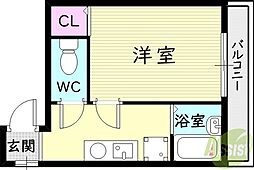 ハイツムーミン 1階1Kの間取り
