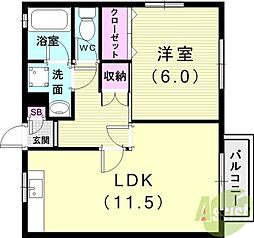 ハイツサニーヒル 1LDKの間取図画像