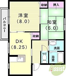 ハートフルハイツ 2DKの間取図画像