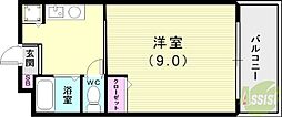 ピアハイツB 1Kの間取図画像