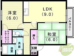 サンビレッジ出合 2LDKの間取図画像
