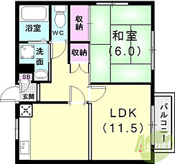 ハイツサニーヒル 1LDKの間取図画像