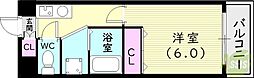 アスフローレス 1Kの間取図画像