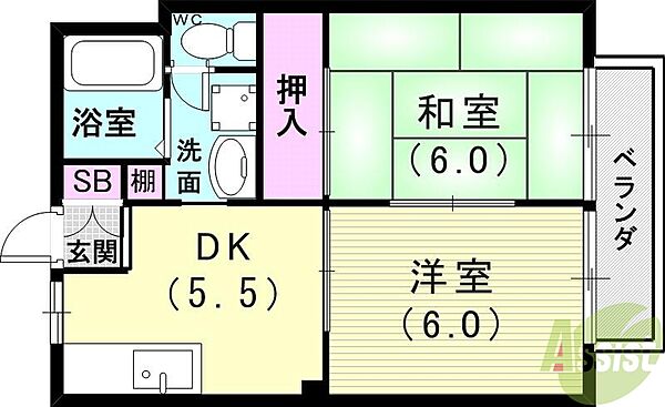 ハイランドコートＣ棟 ｜兵庫県神戸市長田区池田上町(賃貸アパート2DK・2階・35.51㎡)の写真 その2