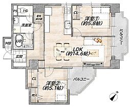 ハイネス阿波座 2LDKの間取図画像