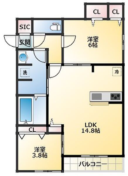 Clashist平野西East 203｜大阪府大阪市平野区平野西6丁目(賃貸アパート2LDK・2階・57.56㎡)の写真 その2