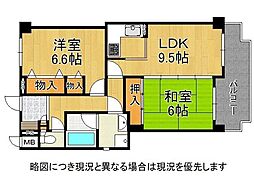 シャルマンコーポ山科なぎの辻 2LDKの間取図画像