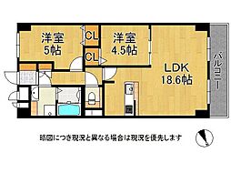 山科不二サンハイツ 2LDKの間取図画像