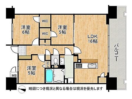 WIC＋全居室収納付きの3LDKの間取りです
