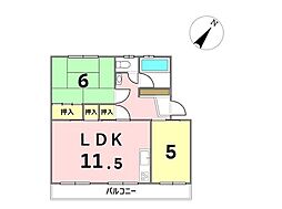 コーポ内田橋 2LDKの間取図画像