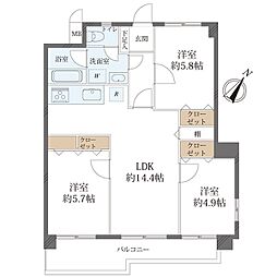 ライオンズマンション大橋第2 3LDKの間取図画像