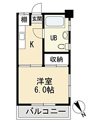 日吉第三コーポB棟 1DKの間取図画像