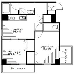 ローカス四面道 2DKの間取図画像