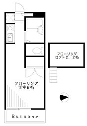 第二KMハイツ ワンルームの間取図画像