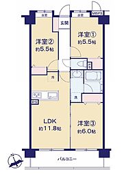 ライオンズガーデンヒルズ上大岡 3LDKの間取図画像