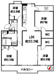 西神大寺住宅1号棟 4LDKの間取図画像