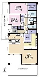 東急ドエル横浜ヒルサイドガーデン3 2LDKの間取図画像