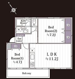 竹山団地1303号棟 2LDKの間取図画像