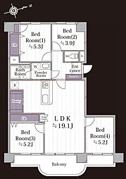 新ゆりグリーンタウンさつき街区2号棟 4LDKの間取図画像