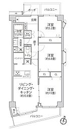 小田公園エルハイツ 3LDKの間取図画像
