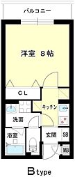 オーク上新庄 1Kの間取図画像