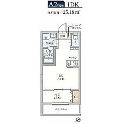 GAZELLE NOAH尼崎尾浜1 1DKの間取図画像