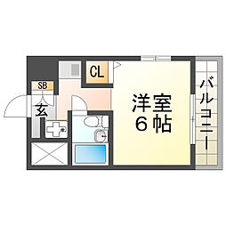 猪名寺パークマンション・1 ワンルームの間取図画像