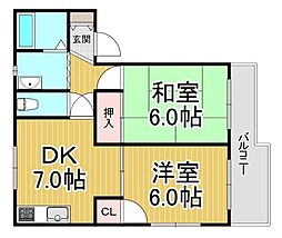 サンハイツヴィレッジ1 2DKの間取図画像