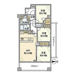 クレッセント多摩川2 3LDKの間取図画像